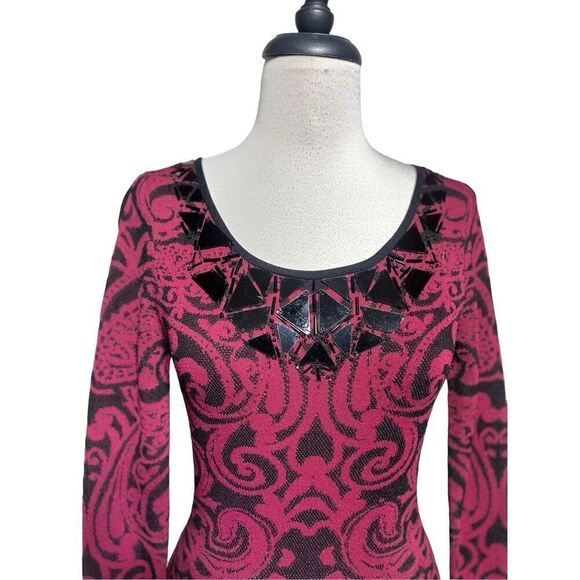 Cache Long Sleeve Embellished Bodycon Sweater Dress Size Small - Picture 2 of 5